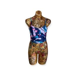 Lulu's crop top floral pink spaghetti adjustable straps small